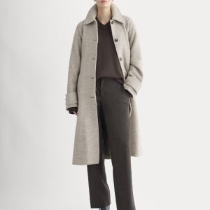 Italian Belted Overcoat | Taupe Herringbone