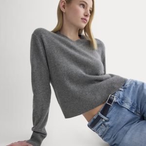 Cashmere Cropped High-V Sweater | Heather Charcoal