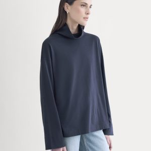 Slouchy Turtleneck In Essential Cotton | Deep Navy