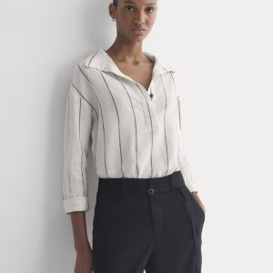 Popover Shirt in Linen | Gardenia/Meteorite